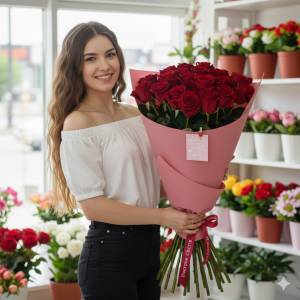 Монобукет из 25 красных роз в стильной упаковке