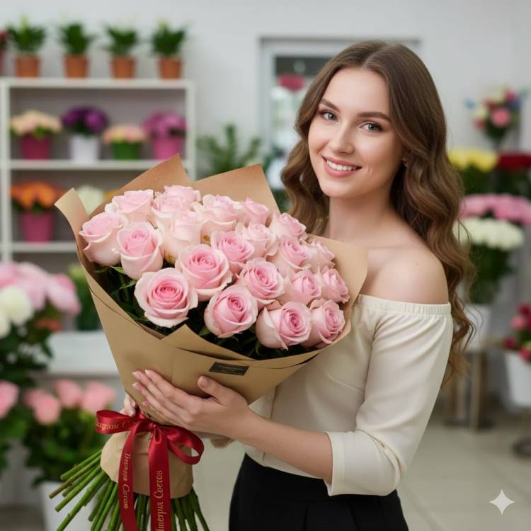 15 розовых роз 15 розовых роз