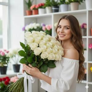 Букет из 25 белых роз 60 см