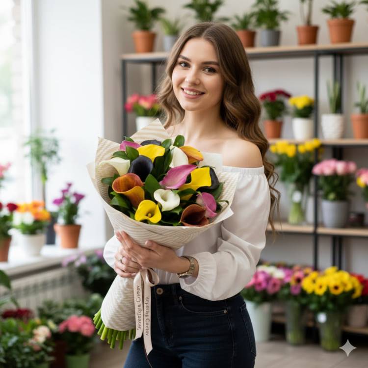 Букет из калл "Калейдоскоп цвета" Букет из калл "Калейдоскоп цвета"