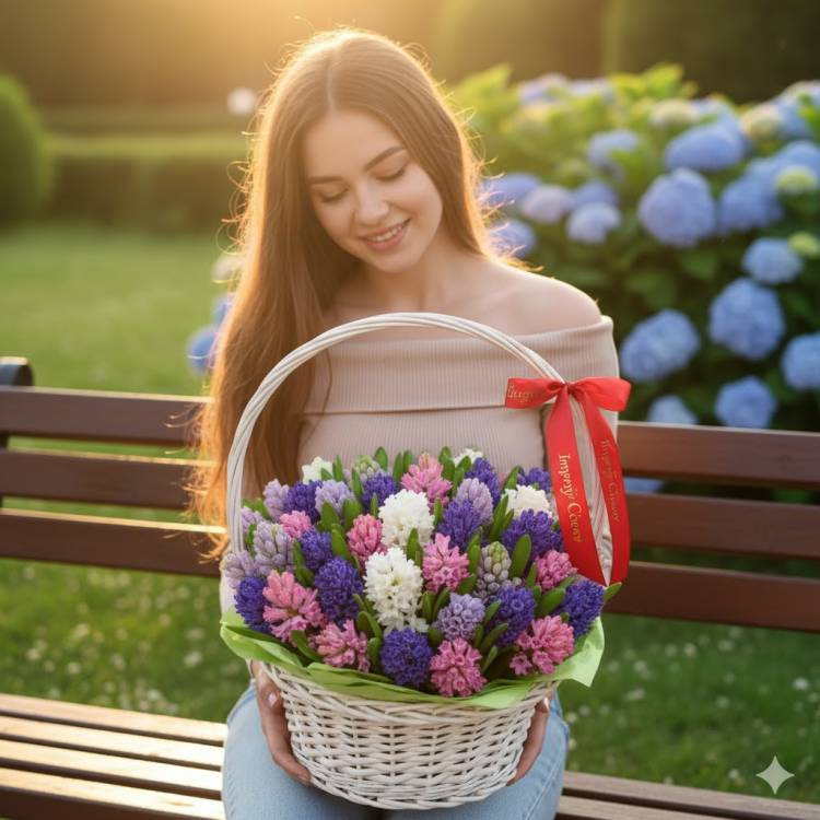 Букет с гиацинтом "Летняя корзинка" Букет с гиацинтом "Летняя корзинка"