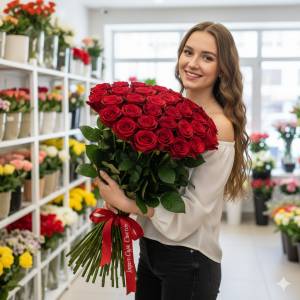 Букет из 15 красных роз 100 см