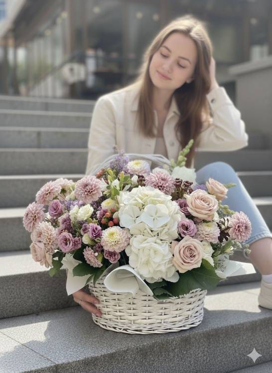 Букет с георгинами "Пудра" Букет с георгинами "Пудра"