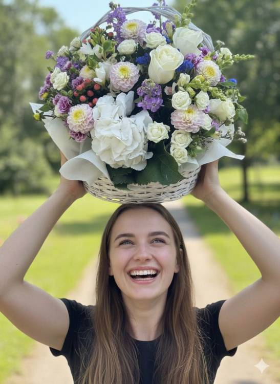 Букет с георгинами "Корзинка счастья" Букет с георгинами "Корзинка счастья"