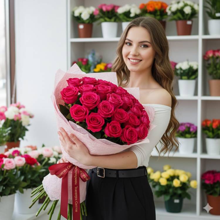 Букет из 15 розовых роз 60 см Букет из 15 розовых роз 60 см