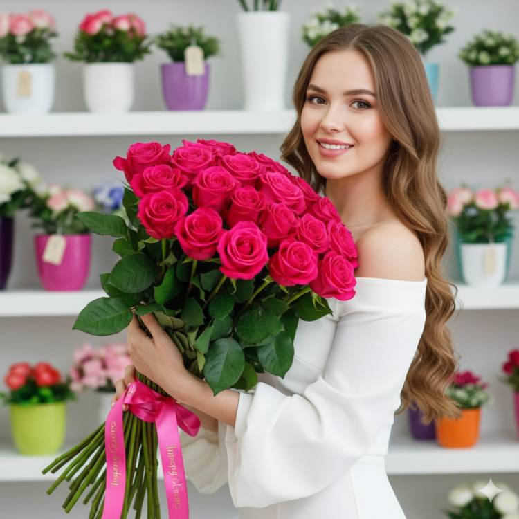 Букет из 15 розовых роз 70 см Букет из 15 розовых роз 70 см