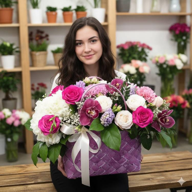 Букет с гиацинтами "Корзинка счастья" Букет с гиацинтами "Корзинка счастья"