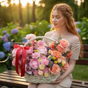 Букет с гиацинтами "Лукошко"