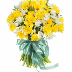 Букет из желтых и белых нарциссов "Солнечный"