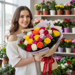 Букет из 15 микс роз 80 см